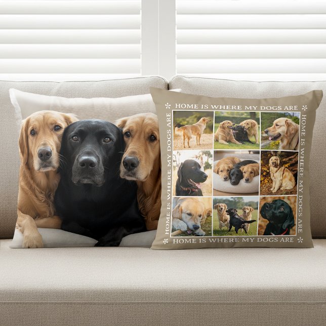Coussin Custom Text Photo Collage Pet Dog Love Brown (Créateur téléchargé)