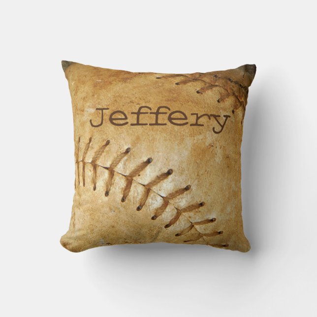 Coussin Custom vintage blanc Baseball couture blanche (Recto)