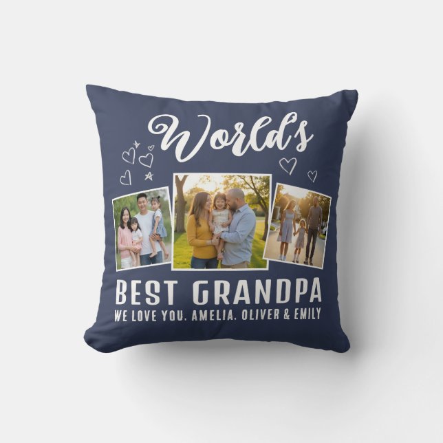 Coussin Custom World's Best Grandpa 3 Photo  (Recto)