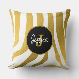 Coussin Customisé Faux Gold Zebra Print Stripes Motif