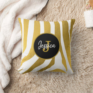 Coussin Customisé Faux Gold Zebra Print Stripes Motif