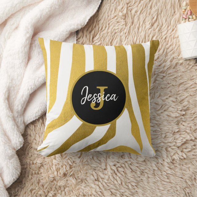Coussin Customisé Faux Gold Zebra Print Stripes Motif (Couverture)