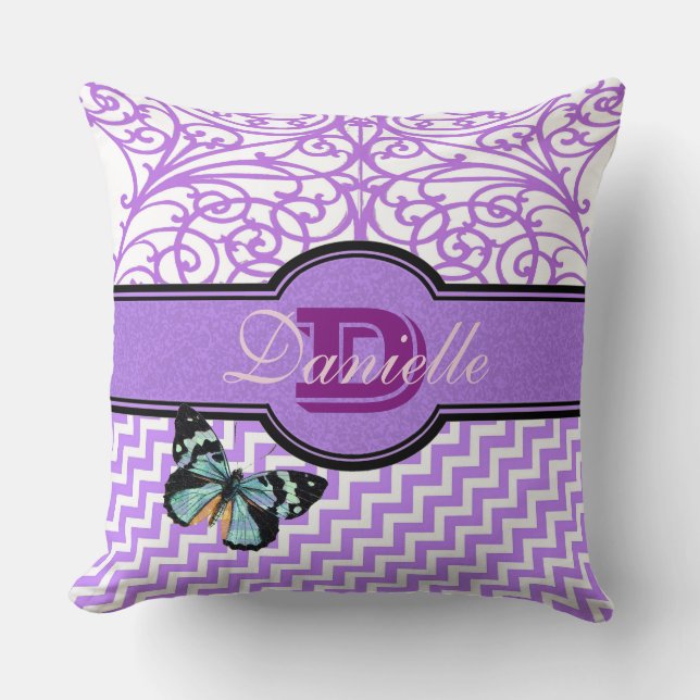 Coussin Customisez ces derniers pourpre de fantaisie et (Recto)