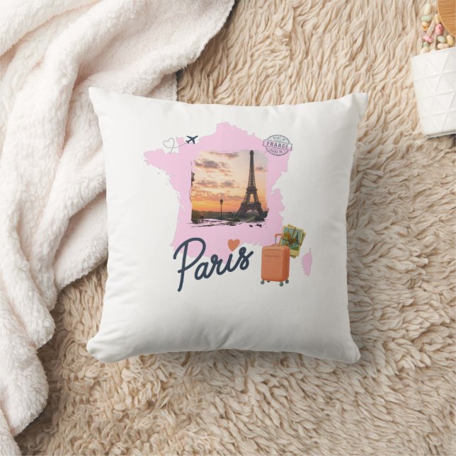 Coussin Customizable Travel Themed Paris Pillow. (Couverture)