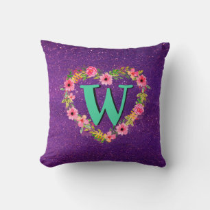 Coussin CustomText/Purple Gold Parties scintillant Floral