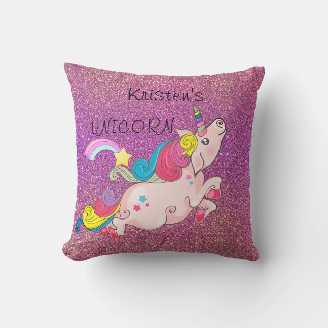 Coussin CustomText/ Unicorn Kawaii Rainbow Ombre Parties s (Recto)