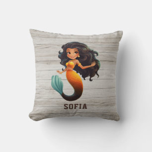 Coussin Cute African Mermaid Girl - Custom Name Afro Kids