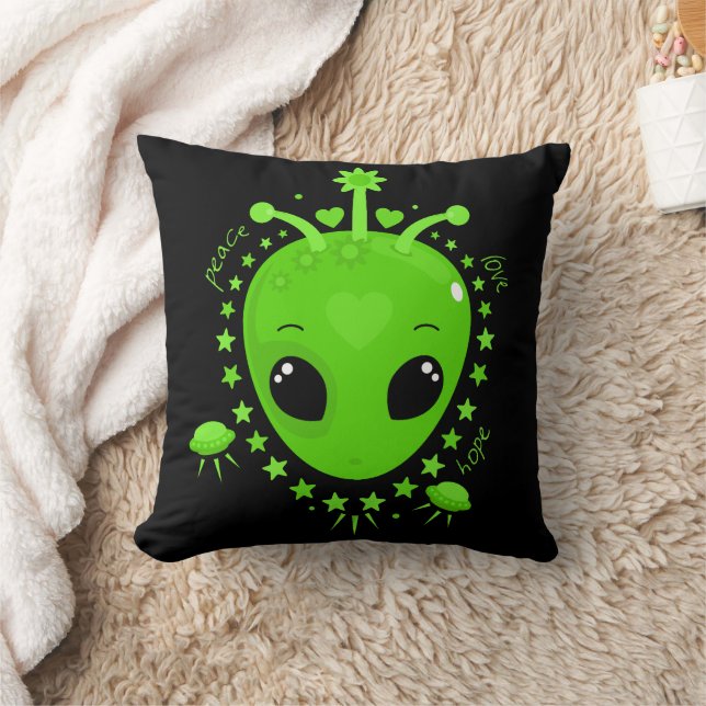 Coussin Cute Alien Peace Hope Love Fun Extraterrestrial (Couverture)