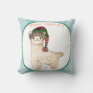 Coussin Cute alpaga avec casquette festif