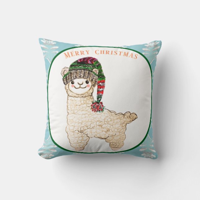 Coussin Cute alpaga avec casquette festif (Recto)
