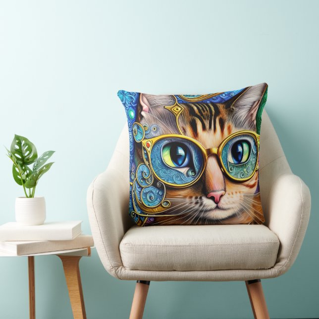 Coussin Cute Amusant Chat Nerd Portant des lunettes Oeuvre (Chaise)