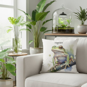Coussin Cute Aquarelle Arbre Frog, personnalisé
