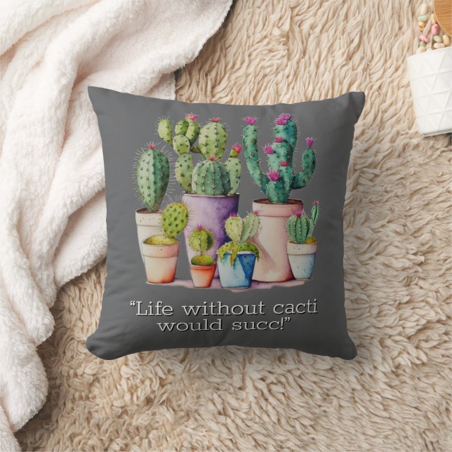 Coussin Cute aquarelle cactus succulents dans les pots (Couverture)