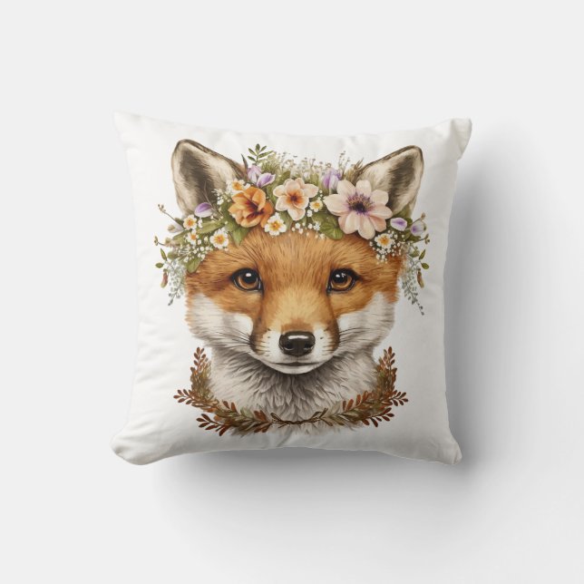Coussin Cute aquarelle Floral Baby Fox (Recto)