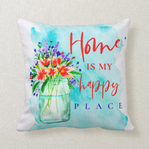 Coussin Cute Aquarelle Mason Fleurs Jar Accueil Joyeux Lie