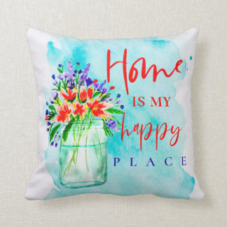 Coussin Cute Aquarelle Mason Fleurs Jar Accueil Joyeux Lie