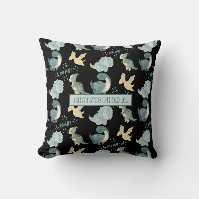 Coussin Cute Aquarelle noir Dinosaure Motif (Recto)