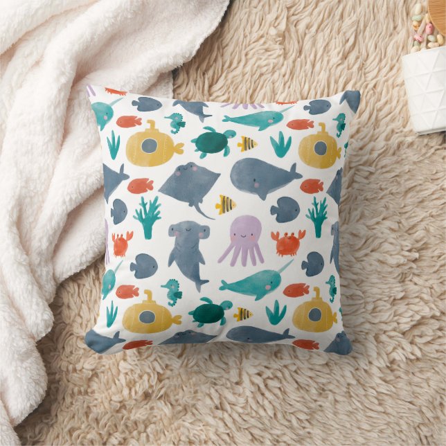 Coussin Cute Aquarelle Océan Animaux Motif (Couverture)