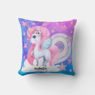 Coussin Cute aquarelle Rainbow Unicorn Personnalisé