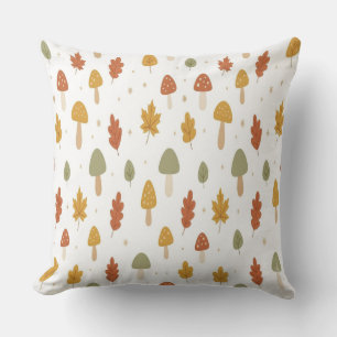 Coussin Cute Autumn Mushroom and Leaves Throw Pillow