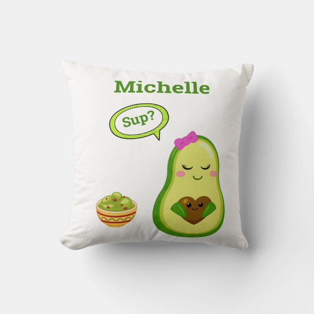 Coussin Cute Avacado Dessin À La Main Nom Guacamole Fruit  (Recto)