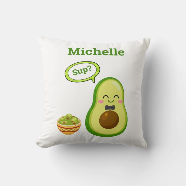 Coussin Cute Avacado Dessin À La Main Nom Guacamole Fruit  (Recto)