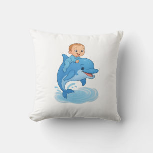 Coussin Cute Baby Boy Riding a Dolphin Cushion   Adorable 