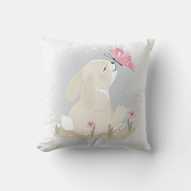 Coussin Cute baby Bunny et butterfly. (Recto)