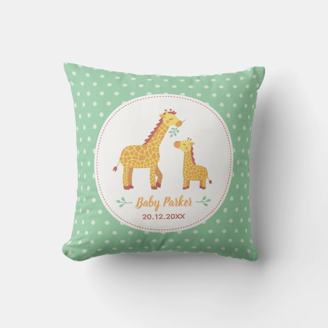 Coussin Cute Baby Giraffe and Mum, Nursery Personalized (Recto)