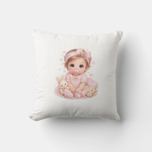 Coussin Cute Baby Girl & Bunny Pink Cushion Sweet Nurser
