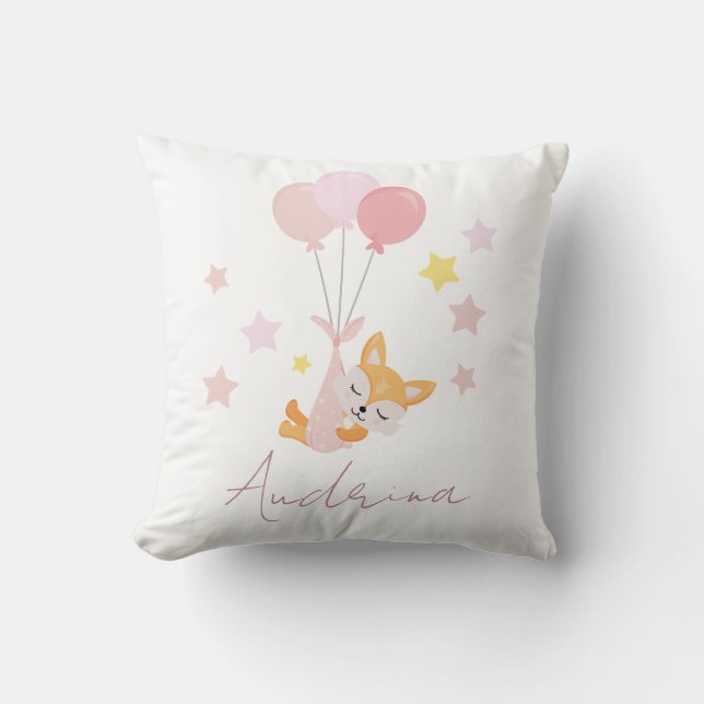 Coussin Cute Baby Girl Fox et ballons (Recto)