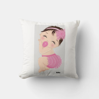 Coussin Cute Baby Girl in Pink Dress Cushion | Adorable Sw