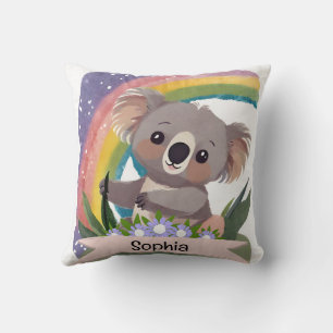 Coussin Cute Baby Koala Rainbow Nom personnalisé