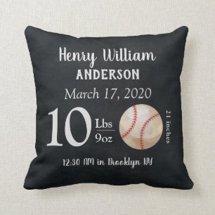 Coussin Cute Baseball Sports Ball Baby Birth Stats Nursery