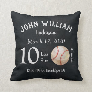 Coussin Cute Baseball Sports Ball Baby Birth Stats Nursery