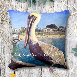 Coussin Cute Beach Pier Pelican Bird Photo Jour du Soleil