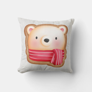 Coussin Cute Bear Face Red Scarf et Rosy Cheeks Christmas