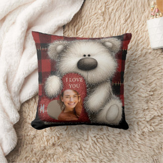 Coussin Cute Bear I Love You Custom Monogram Photo