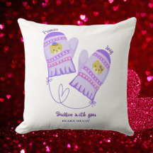 Cute Bear Mittens Personalized Lovers Throw Pillow