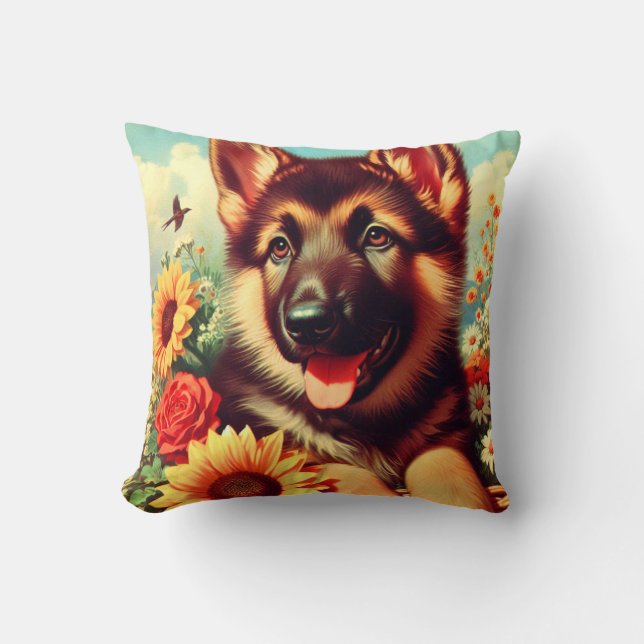 Coussin Cute berger allemand Peinture de chiot (Recto)
