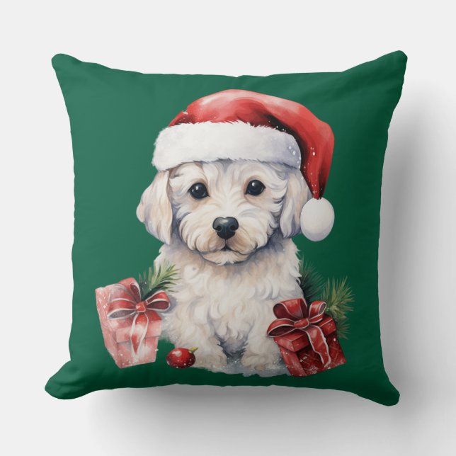 Coussin Cute Bichon Frise at Christmas (Recto)