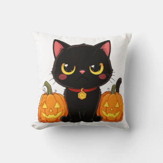Coussin Cute Black Cat and Pumpkins Halloween