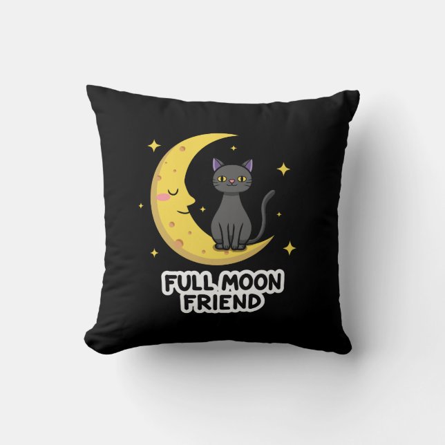 Coussin Cute Black Cat on Moon - Full Moon Friend (Recto)