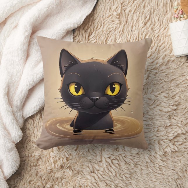 Coussin Cute Black Cat Swimming Decorative Art (Couverture)