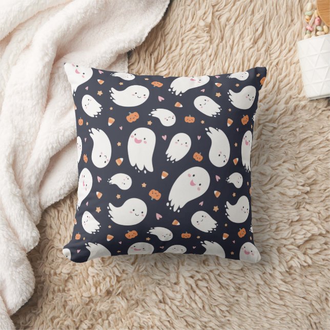 Coussin Cute Black Ghost et Citrouille (Couverture)