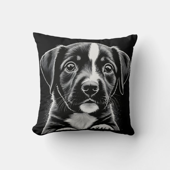 Coussin Cute Black & White Puppy – Cozy Dog Lover Pillow (Recto)