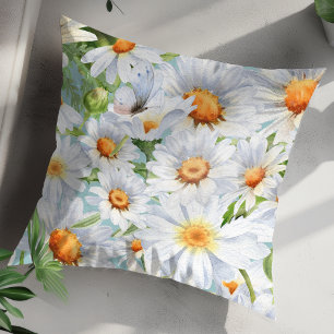 Coussin Cute Blanc Floral Vintage Aquarelle marguerite