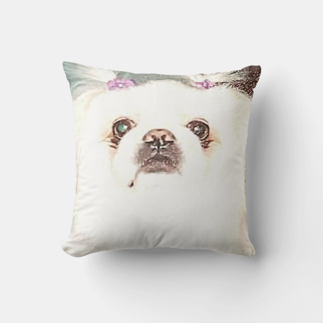 Coussin Cute blanc Pekingese Chien Jetant l'oreiller (Recto)