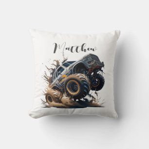 Coussin Cute Blue Brown Big Race Monster Camion