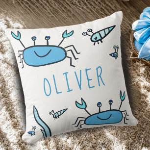 Coussin Cute Blue Crab Sea Animaux Nom du garçon